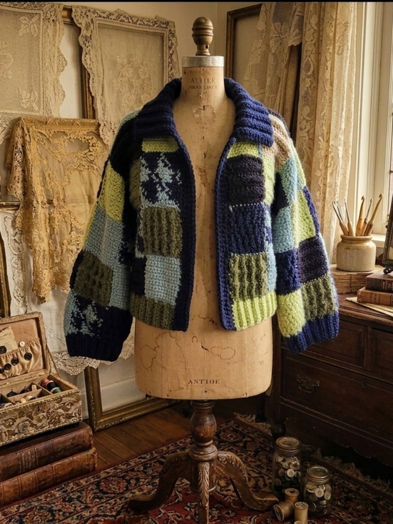 Handmade Sweaters - Handmade Wool Patchwork Cardigan – Super Thick & Heavy – Oversized Fit